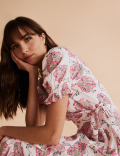 Floral Frill Detail Midi Wrap Dress