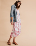 Floral Frill Detail Midi Wrap Dress