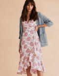 Floral Frill Detail Midi Wrap Dress