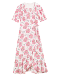 Floral Frill Detail Midi Wrap Dress