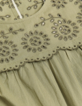 Pure Cotton Embroidered Midi Waisted Dress