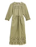 Pure Cotton Embroidered Midi Waisted Dress