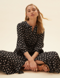 Leaf Print Collared Midaxi Shirt Dress
