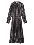 Leaf Print Collared Midaxi Shirt Dress