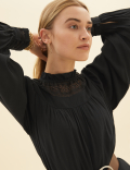 High Neck Lace Insert Midaxi Relaxed Dress