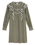 Leaf Print Pintuck Knee Length Shift Dress