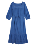 Pure Cotton Embroidered Midi Waisted Dress