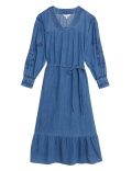 Denim Embroidered Midaxi Column Dress