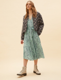 Paisley Floral V-Neck Midi Wrap Dress