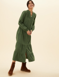 Pure Cotton V-Neck Midaxi Shirt Dress