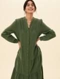 Pure Cotton V-Neck Midaxi Shirt Dress