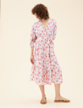 Floral V-Neck Midi Wrap Dress