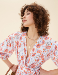 Floral V-Neck Midi Wrap Dress