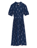 Printed Collared Midi Shirt Dress