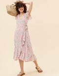Ditsy Floral V-Neck Midi Wrap Dress