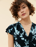 Ditsy Floral V-Neck Midi Wrap Dress