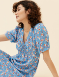 Ditsy Floral V-Neck Midi Tea Dress