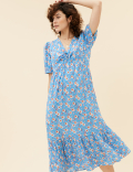 Ditsy Floral V-Neck Midi Tea Dress