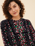 Floral Round Neck Midi Tiered Dress