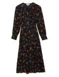 Floral V-Neck Frill Detail Midi Wrap Dress