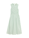 Pure Cotton Shirred Sleeveless Midi Dress