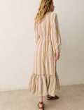 Pure Cotton Striped V-Neck Midaxi Dress