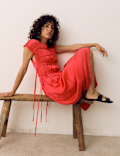 Satin Smock Detail Midaxi Dress