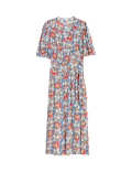 Floral V-Neck Gathered Midi Wrap Dress
