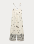 Pure Cotton Printed Strappy Jumpsuit
