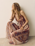 Paisley V-Neck Midaxi Skater Dress