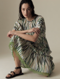 Cotton Rich Printed Midaxi Tiered Dress