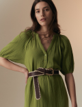 Pure Cotton Textured Midi Tiered Dress