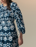 Cupro Blend Printed Midi Waisted Dress