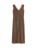 Satin Lace Insert Midi Tea Dress
