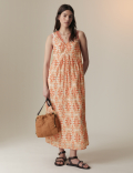 Cupro Blend Printed V-Neck Tea Midi Dress