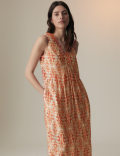Cupro Blend Printed V-Neck Tea Midi Dress