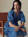 Pure Cotton Textured Notch Neck Tiered Dress