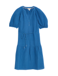 Pure Cotton Textured Notch Neck Tiered Dress