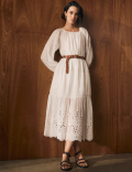 Cotton Rich Broderie Midaxi Waisted Dress