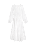 Cotton Rich Broderie Midaxi Waisted Dress