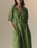 Pure Cotton Printed Midi Smock Relaxed Dress