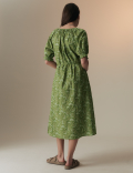 Pure Cotton Printed Midi Smock Relaxed Dress