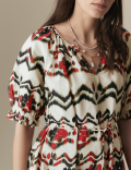 Pure Cotton Printed Midi Smock Relaxed Dress