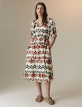 Pure Cotton Printed Midi Smock Relaxed Dress
