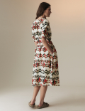 Pure Cotton Printed Midi Smock Relaxed Dress