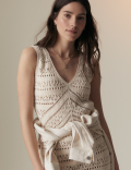 Pure Cotton Textured Midi Knitted Dress