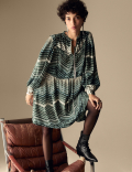 Satin Printed Mini Waisted Dress