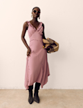 V-Neck Ruffle Detail Maxi Waisted Dress