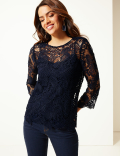 Lace Round Neck 3/4 Sleeve Blouse