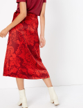 Satin Floral Pleated Midi Wrap Skirt